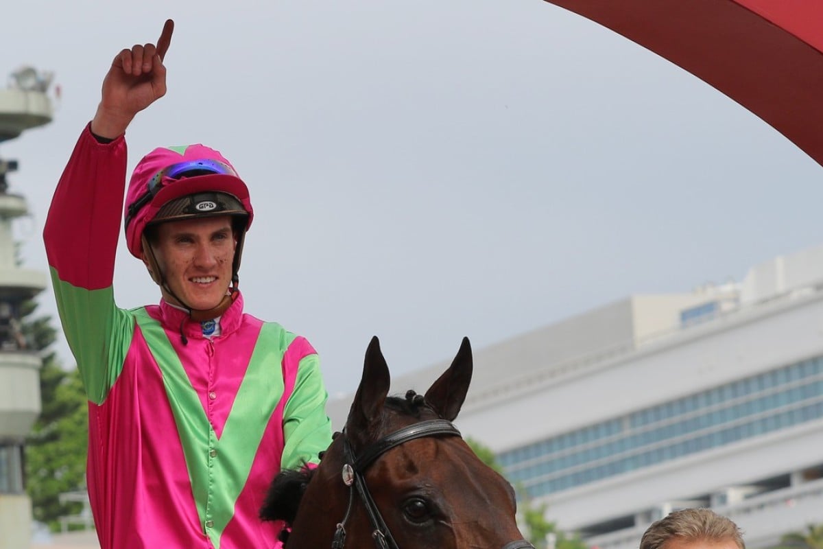 Chad Schofield after riding a winner on Sunday at Sha Tin, edging him closer to International Jockeys’ Challenge qualification in the process. Photos: Kenneth Chan