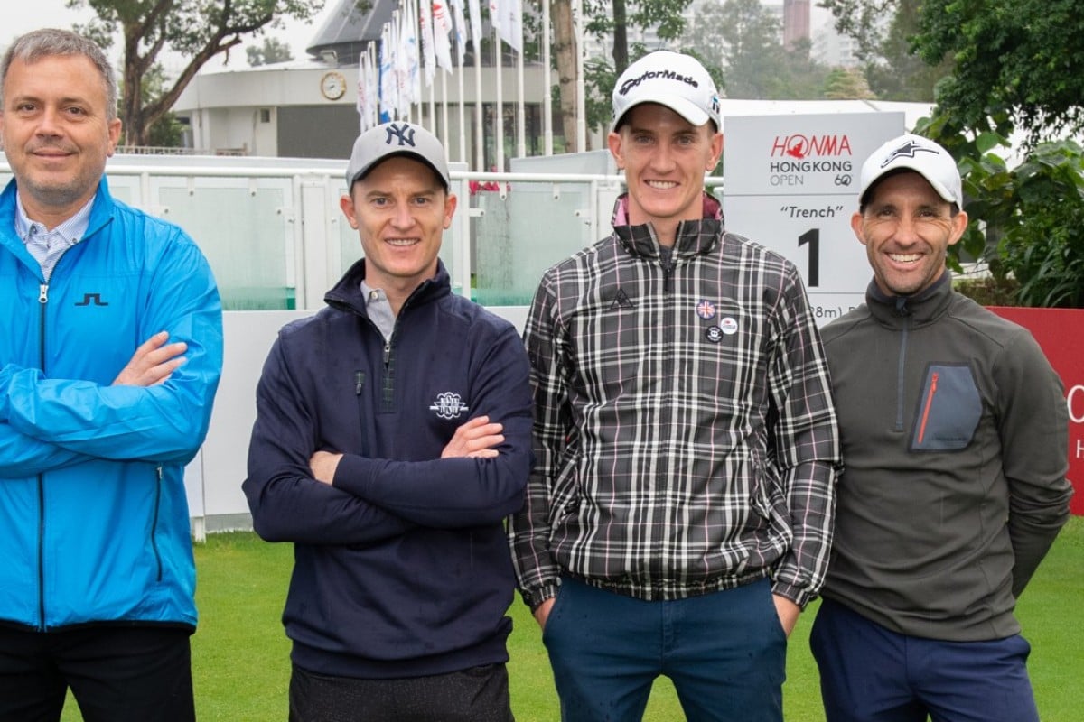 Caspar Fownes (left), Zac Purton, Chad Schofield and Neil Callan. Photo: Jayne Russell