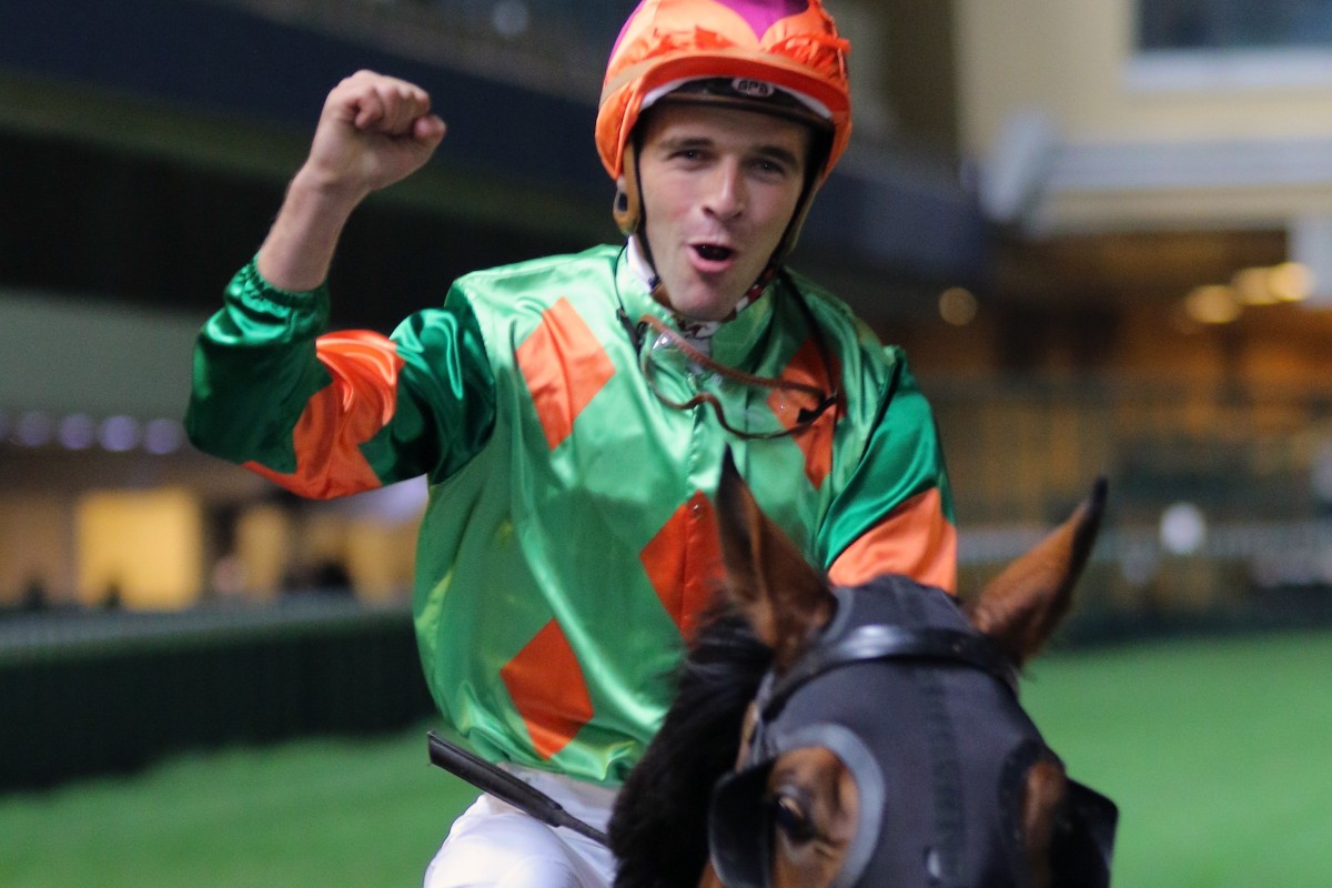 Sam Clipperton celebrates after saluting on Rule Thee in November. Photos: Kenneth Chan