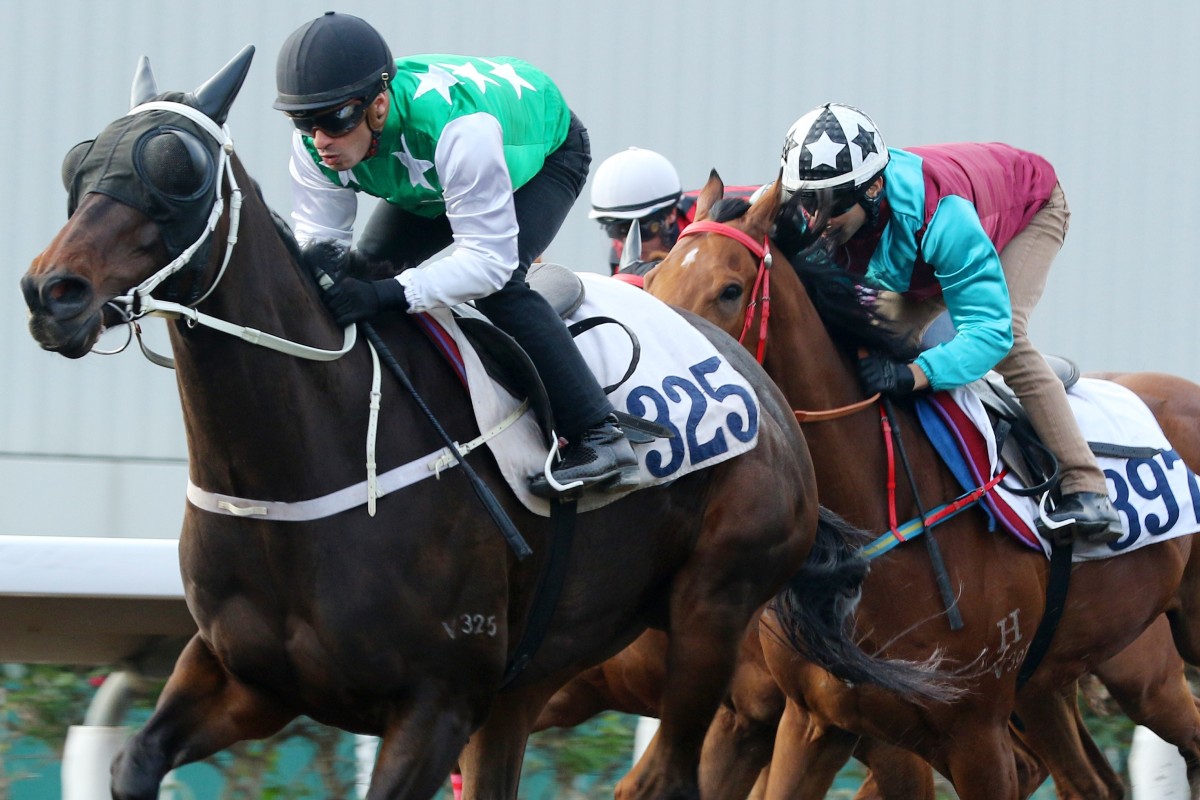 Silvestre de Sousa rides Pakistan Star for the first time in almost two years during a barrier trial last month. Photos: Kenneth Chan