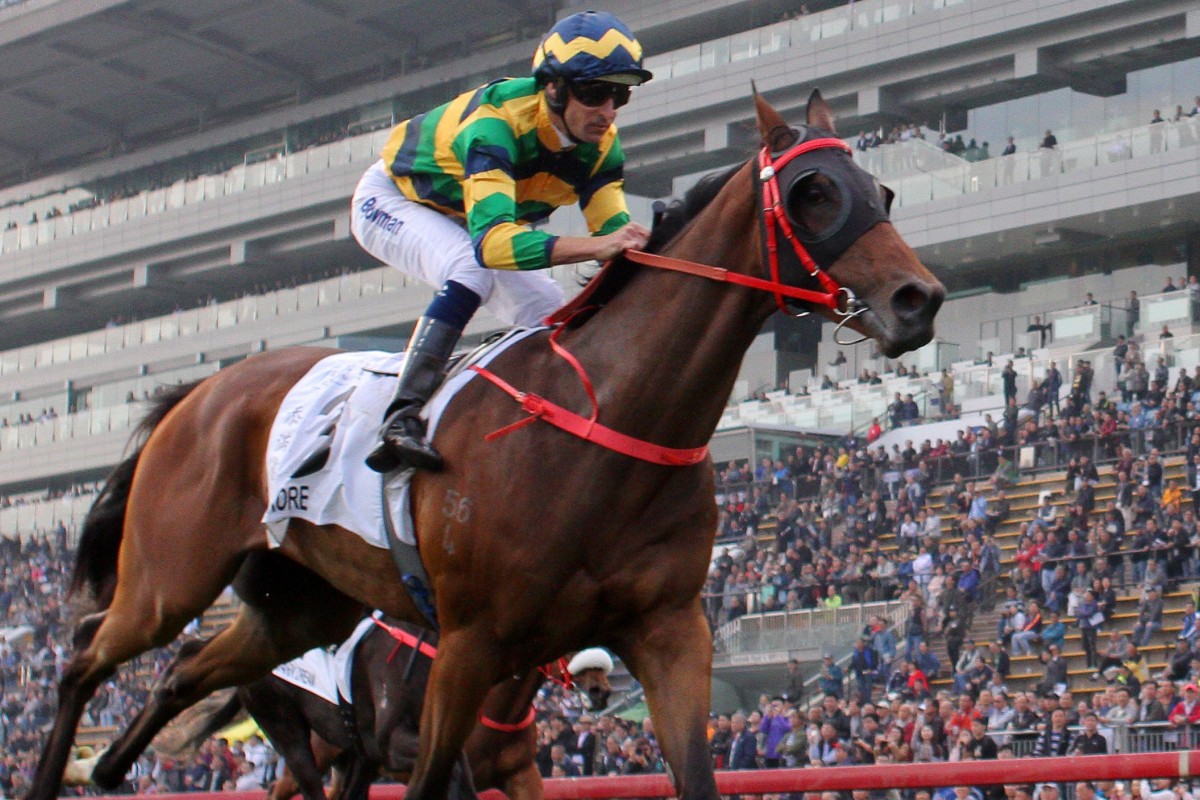 Hugh Bowman races clear to win the Hong Kong Classic Mile (1,600m) on Furore on Sunday. Photos: Kenneth Chan